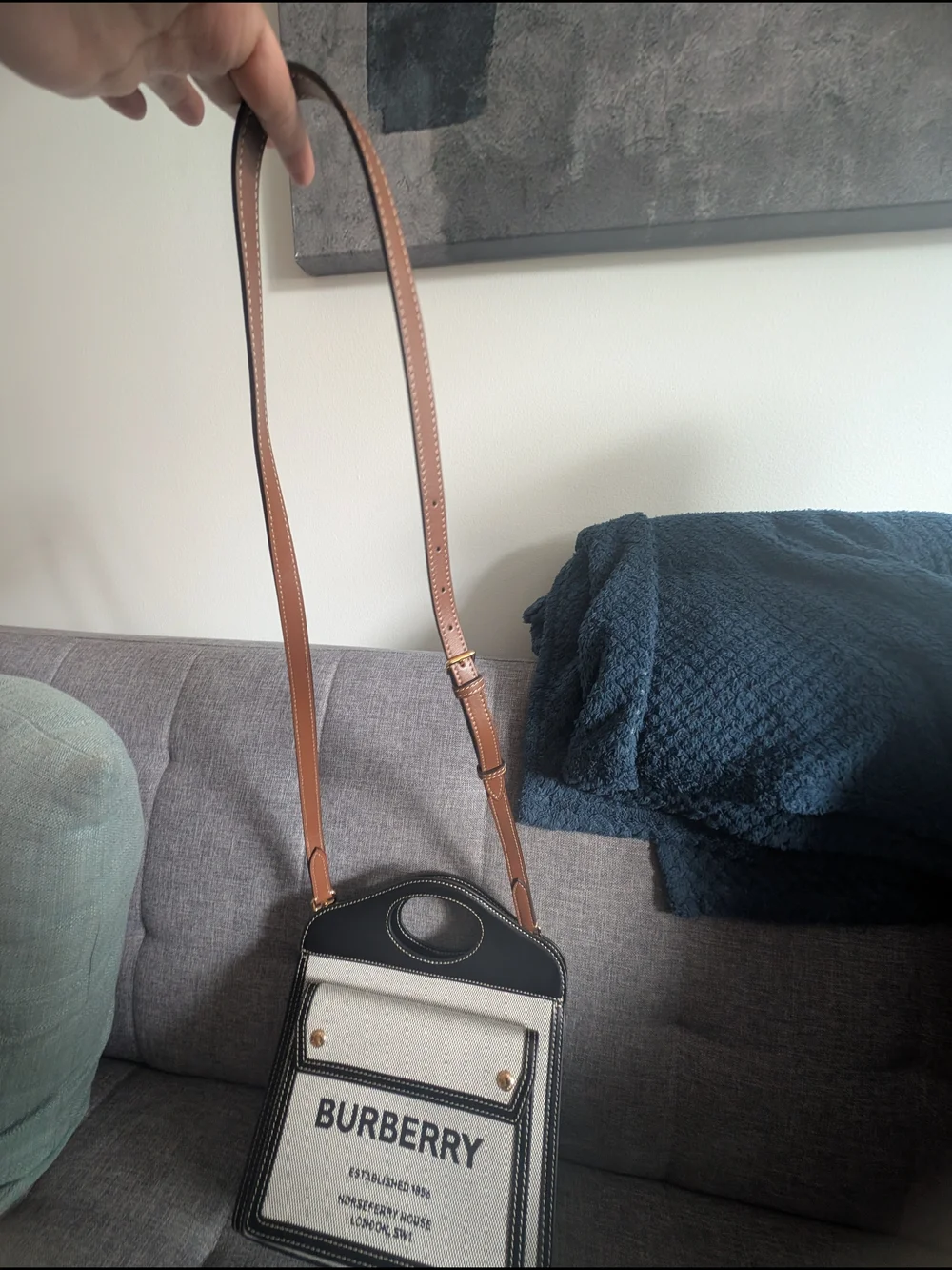 Burberry Black & White Canvas Tote Bag with Top Handle